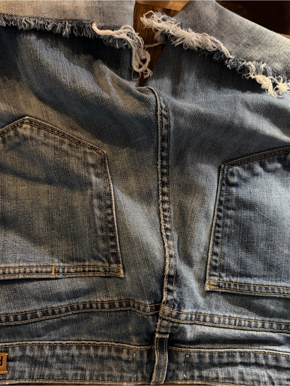 PAIGE Distressed Medium Blue Denim Jean Shorts